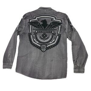 Roar Mens XL Gray Aviation Edition Eagle Long Sleeve Button Up Shirt